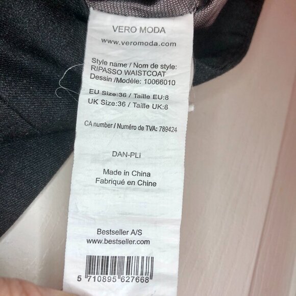 [Women's EU 36 S] VERO MODA Tailored Waistcoat Vest High-Low Hem Minimalist - Picture 7 of 10